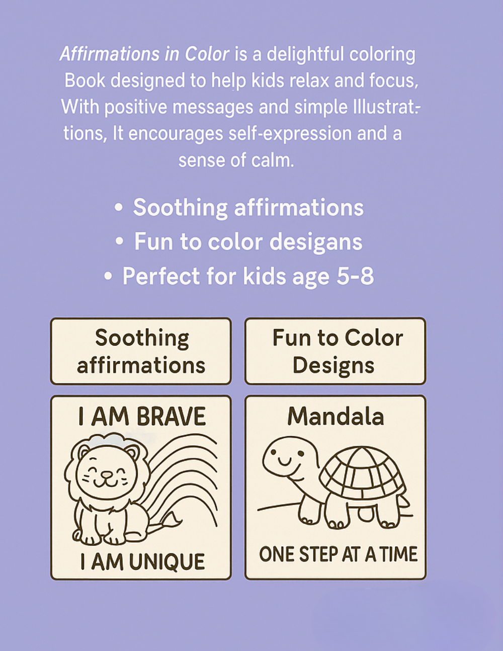 Affirmations In Color, A Calming Coloring Book for Kids